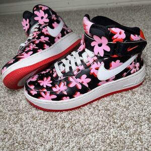 Nike Air Force 1 Size 5.5Y Mid Black Pink Red Floral Charms DX3365-001 Sneaker